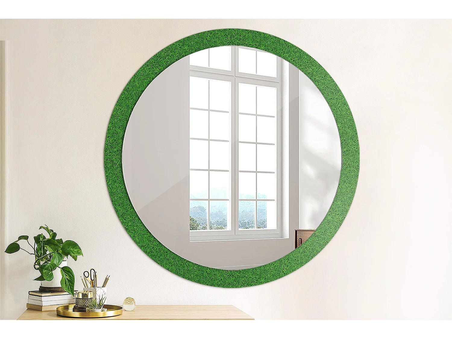 Ronde decoratieve spiegel - grasgroen - 100 cm