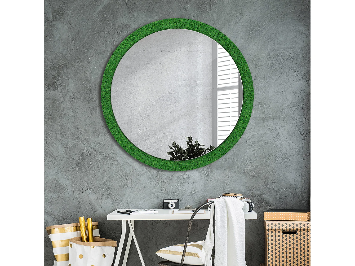 Ronde decoratieve spiegel - grasgroen - 100 cm