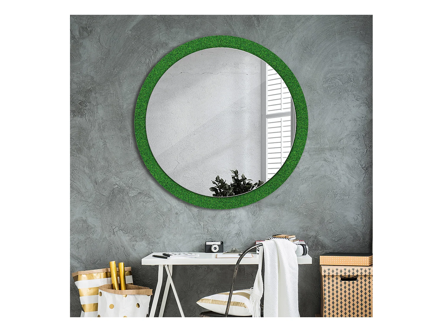 Miroir rond décoratif - Herbe verte - 100 cm