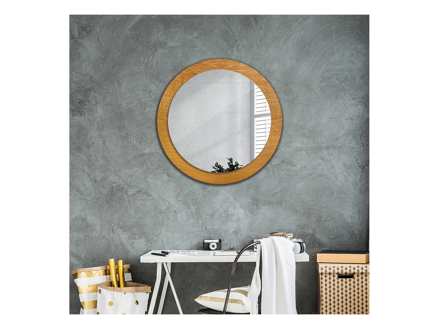 Ronde decoratieve spiegel - vintage loftstijl - 80 cm
