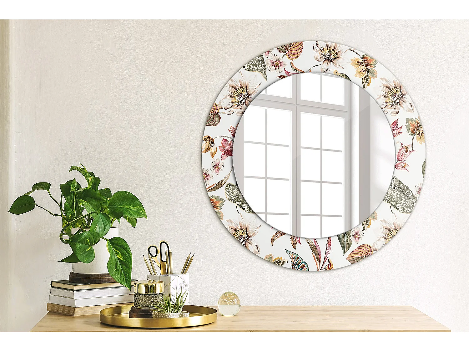 Dekorativer runder Spiegel - Vintage-Blumen - 50 cm