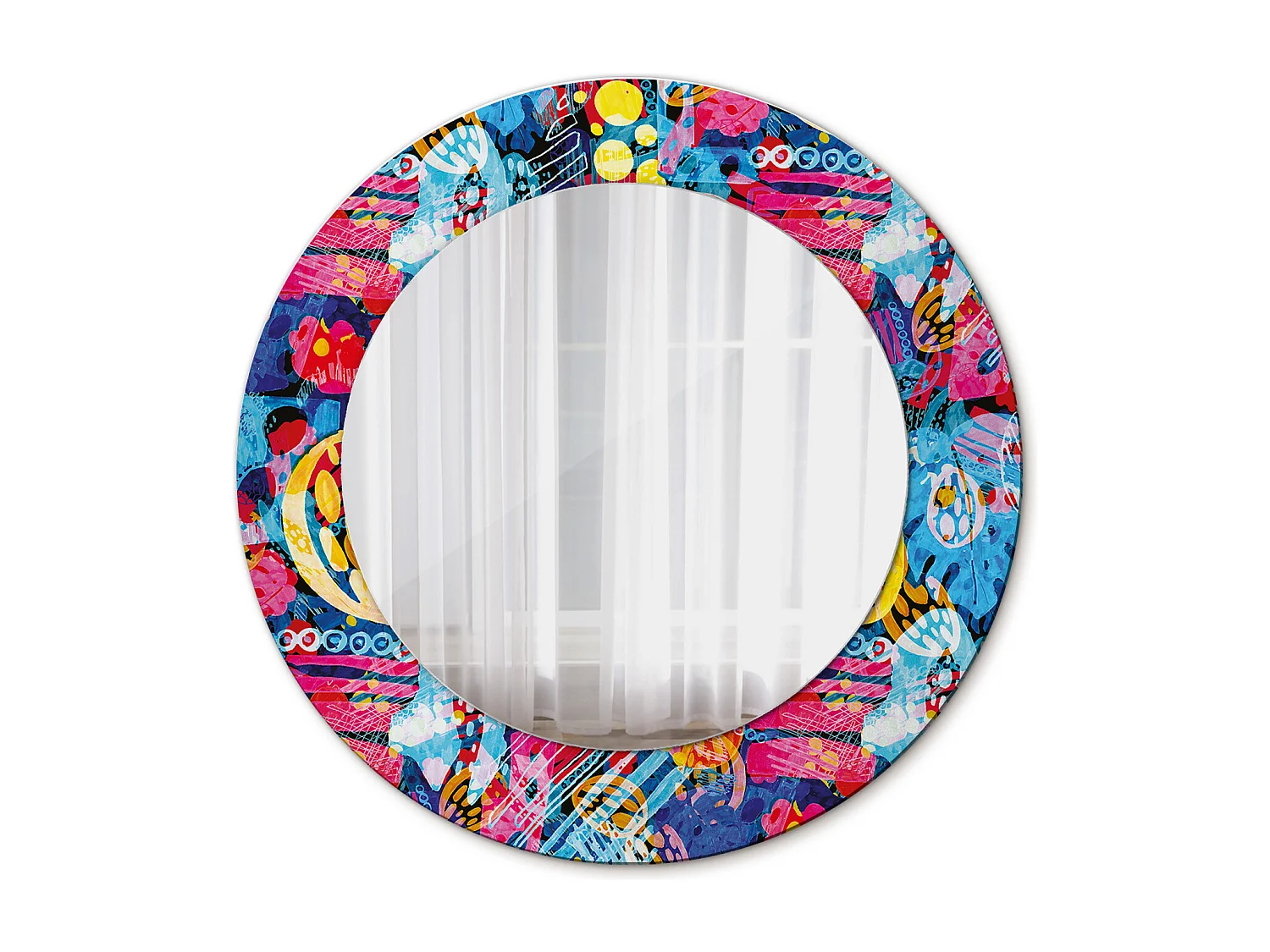 Miroir rond décoratif - Griffonnages colorés - 50 cm