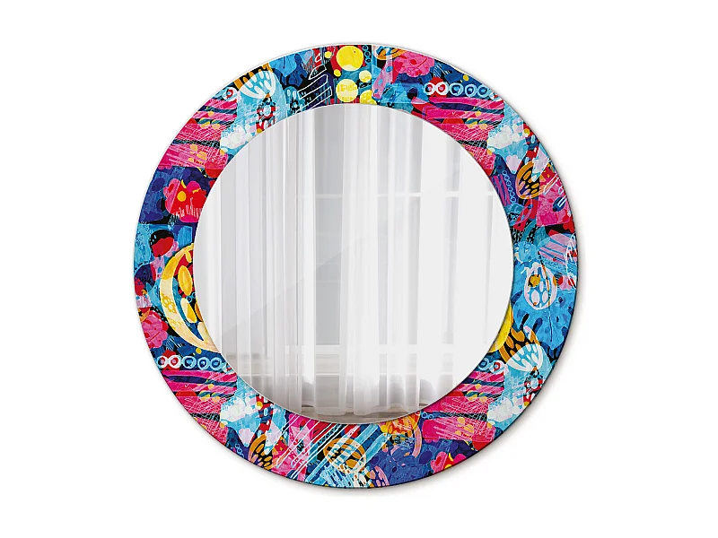 Dekorativer runder Spiegel – Bunte Kritzeleien – 50 cm