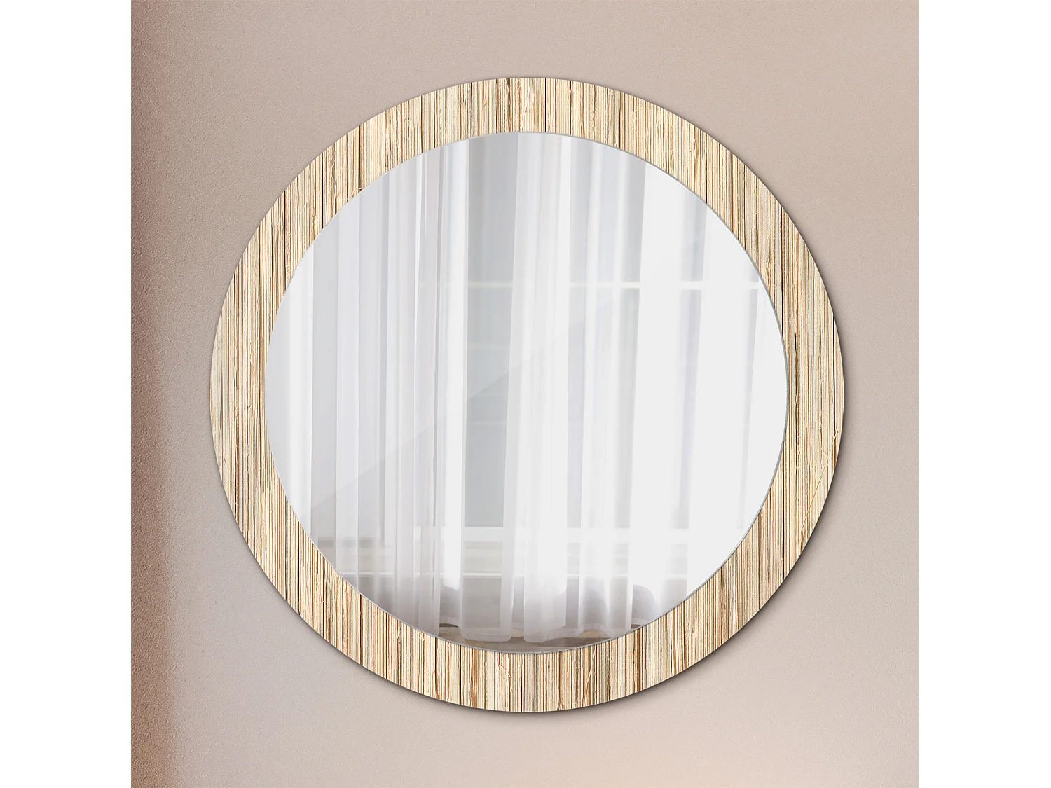 Miroir rond décoratif - Paille de bambou - 80 cm