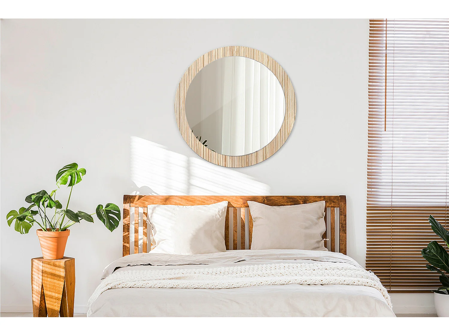 Miroir rond décoratif - Paille de bambou - 80 cm