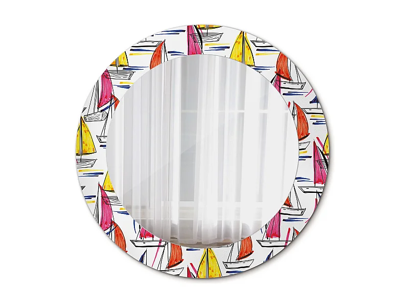 Miroir rond décoratif - Bateaux colorés - 70 cm