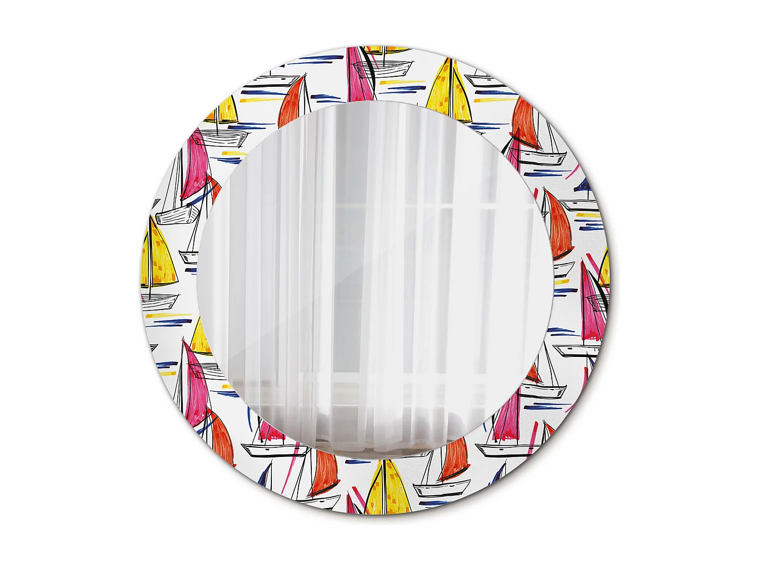 Decoratieve ronde spiegel - Kleurrijke boten - 60 cm