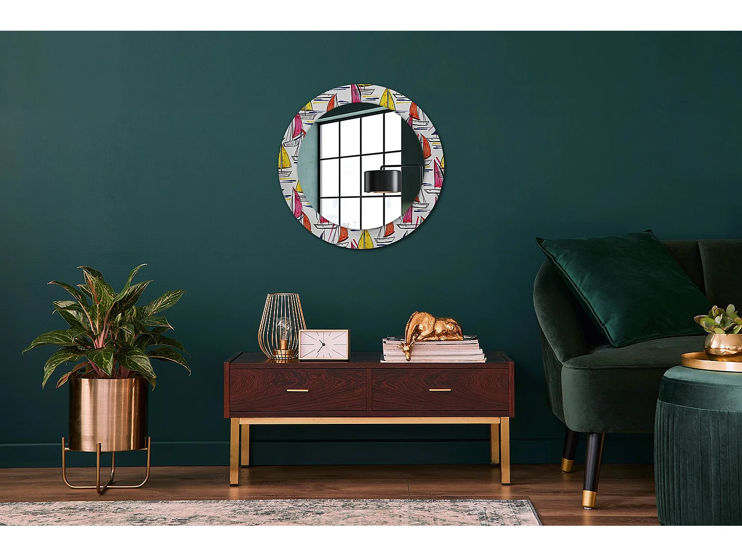 Decoratieve ronde spiegel - Kleurrijke boten - 60 cm