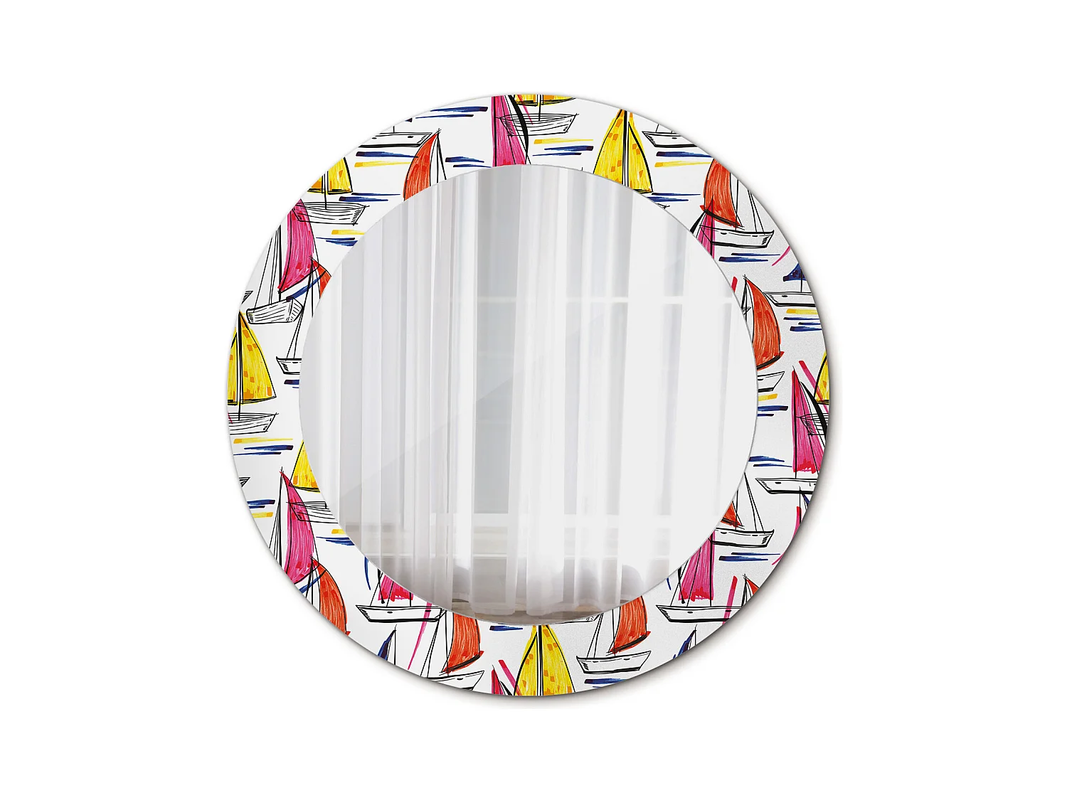 Miroir rond décoratif - Bateaux colorés - 70 cm