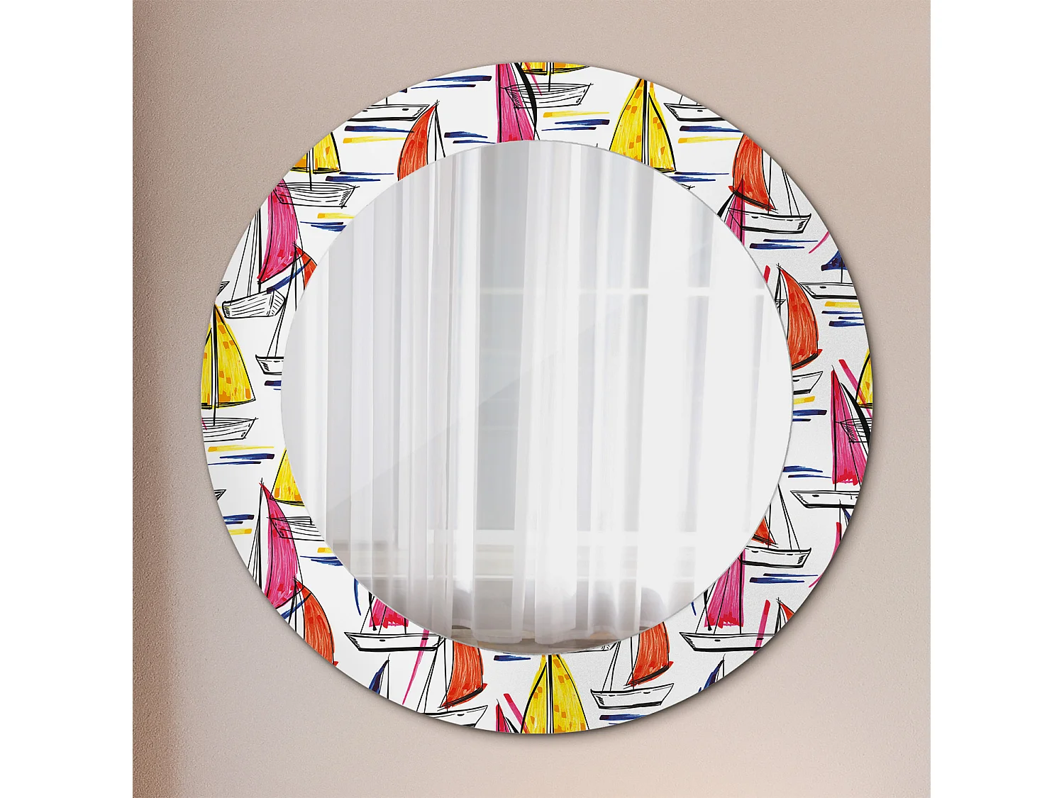 Dekorativer runder Spiegel - Bunte Boote - 60 cm