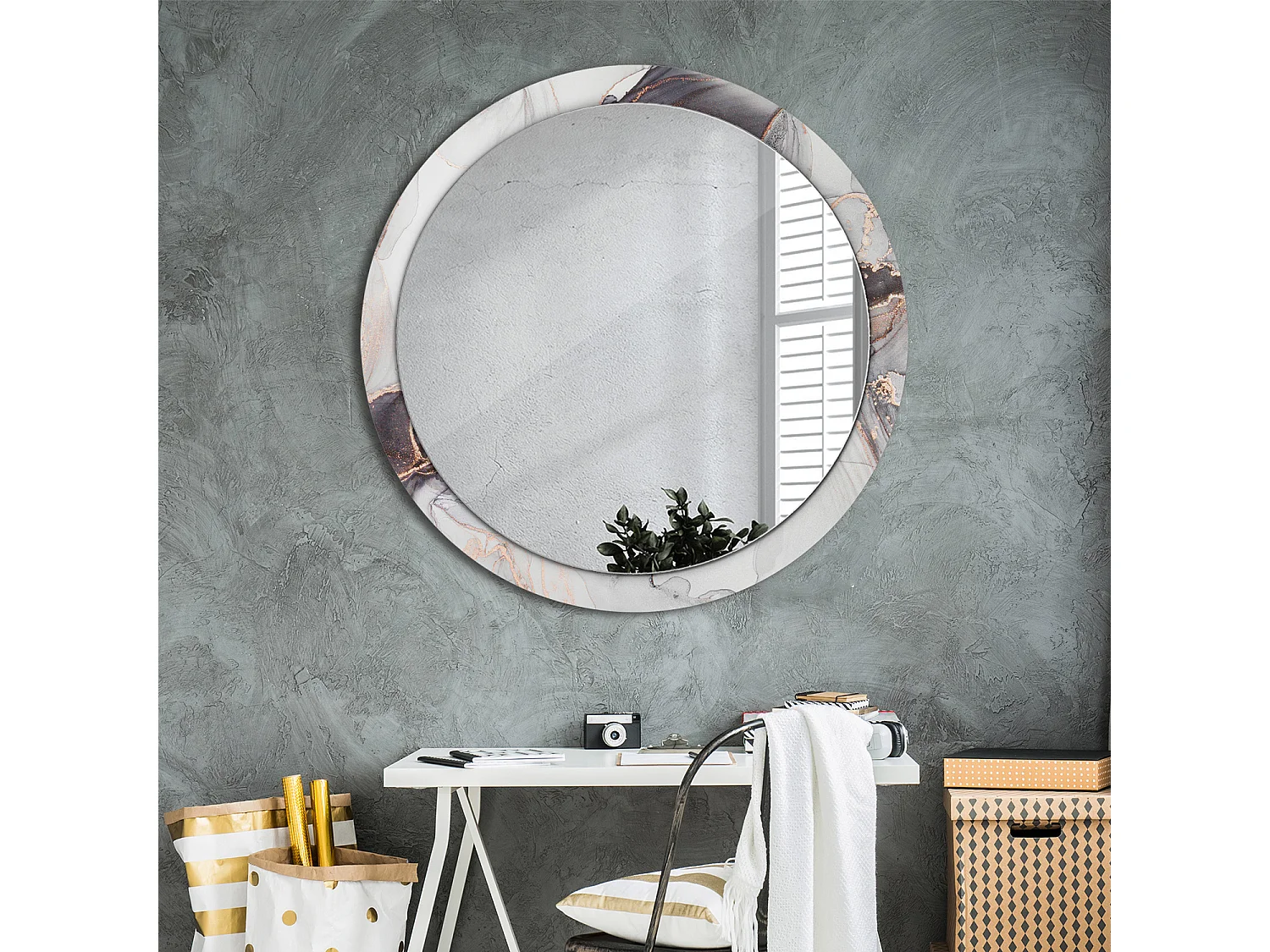 Runder dekorativer Spiegel - Abstrakter Marmor - 100 cm