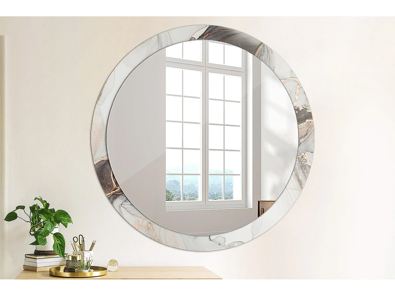 Runder dekorativer Spiegel - Abstrakter Marmor - 100 cm