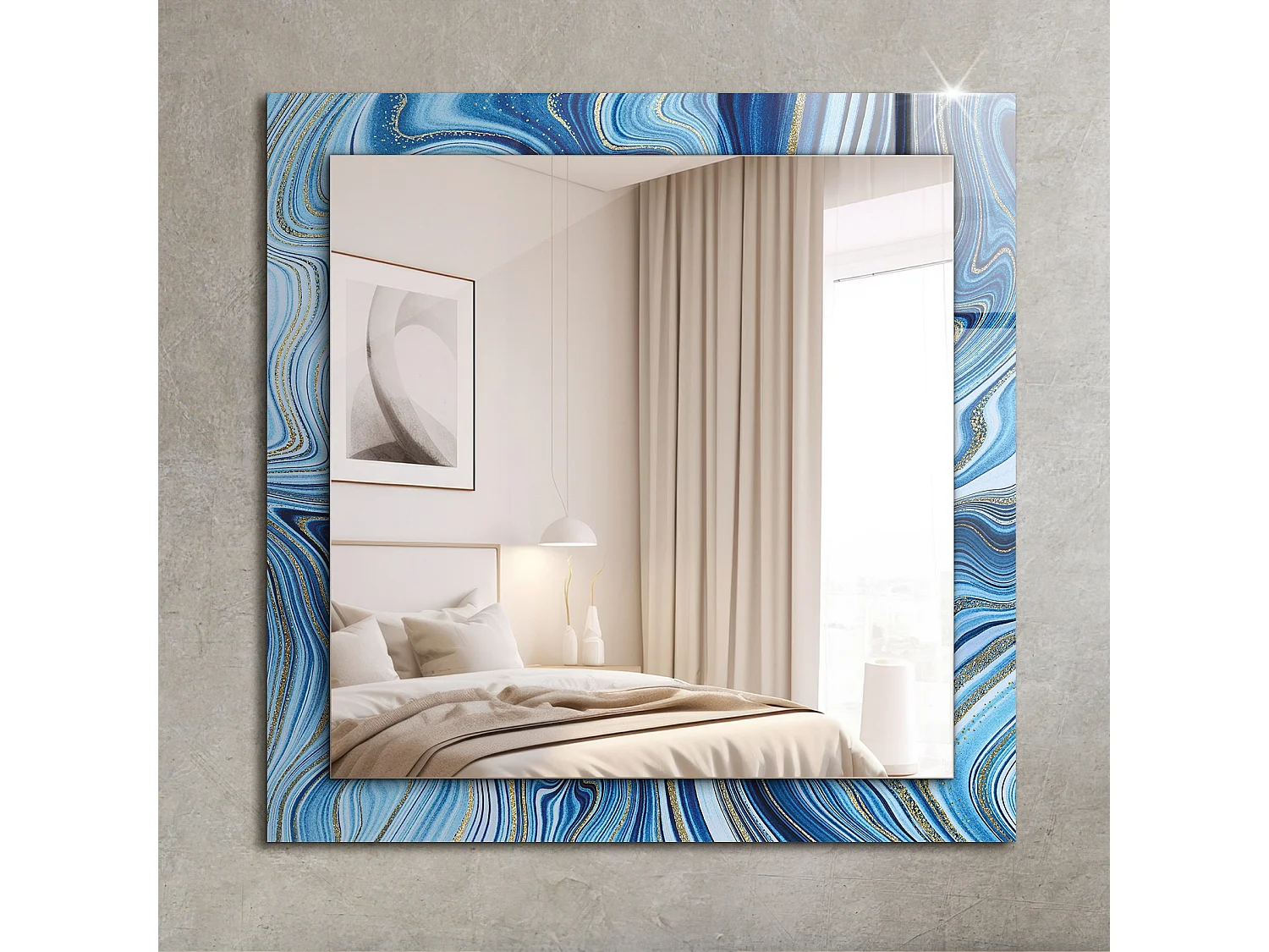 Miroir décoratif avec cadre motif bleu 60 x 60 cm