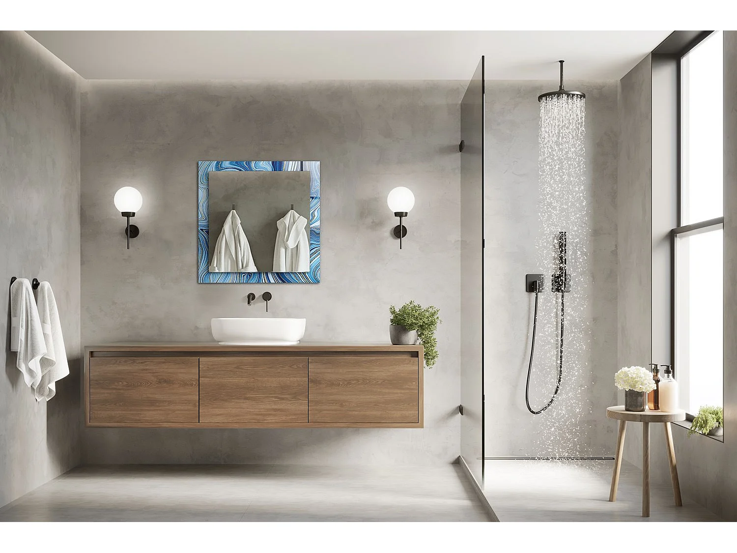 Miroir décoratif avec cadre motif bleu 60 x 60 cm