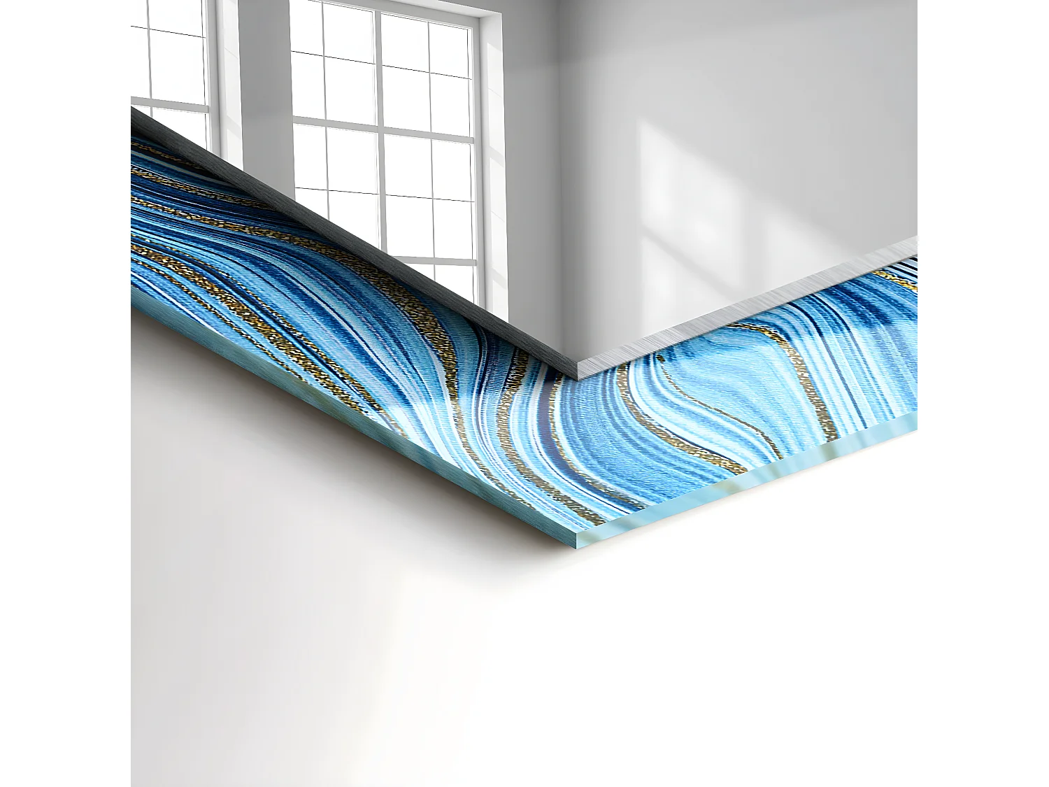 Miroir décoratif avec cadre motif bleu 60 x 60 cm