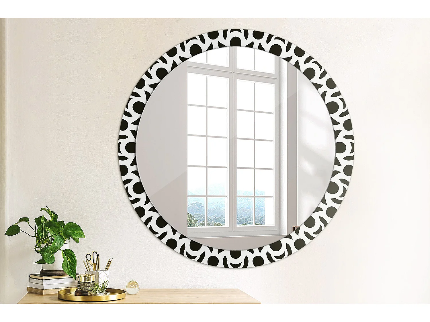 Miroir rond décoratif - Ornement noir - 90 cm