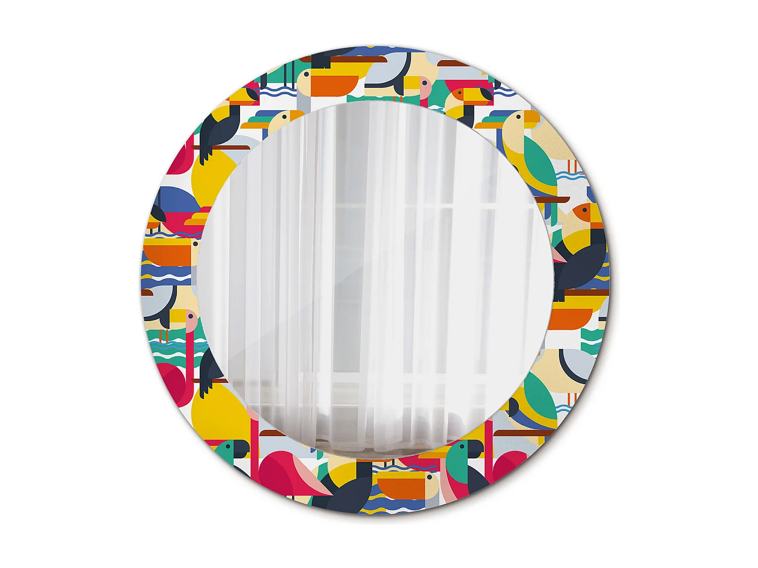 Dekorativer runder Spiegel - Geometrische tropische Vögel - 60 cm