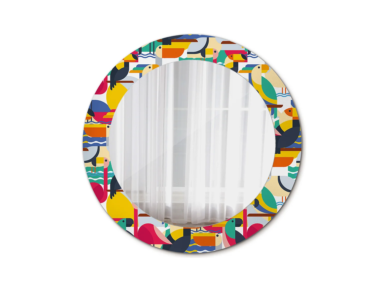 Miroir rond décoratif - Oiseaux tropicaux géométriques - 70 cm