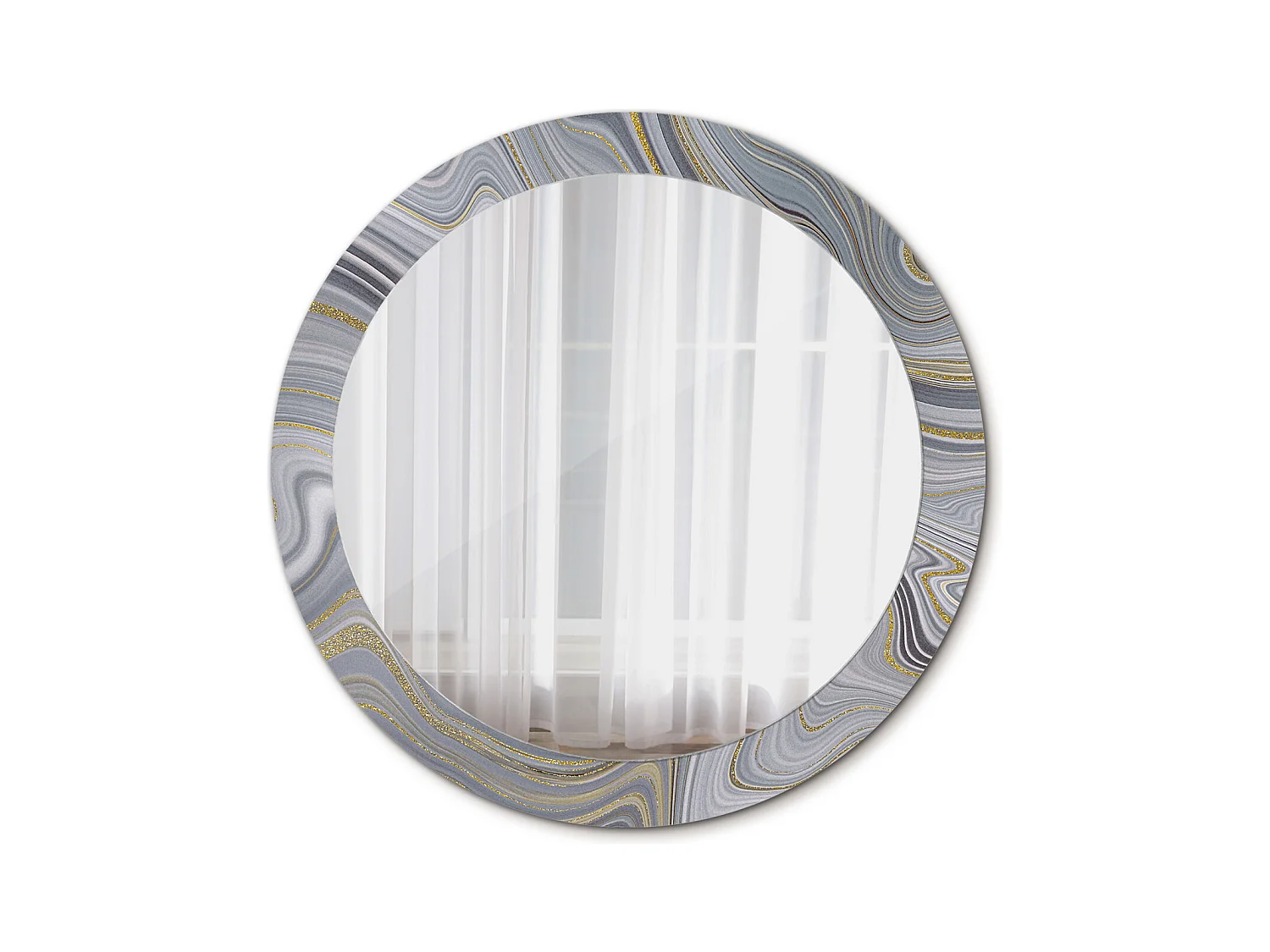 Miroir rond décoratif - Marbre gris - 80 cm