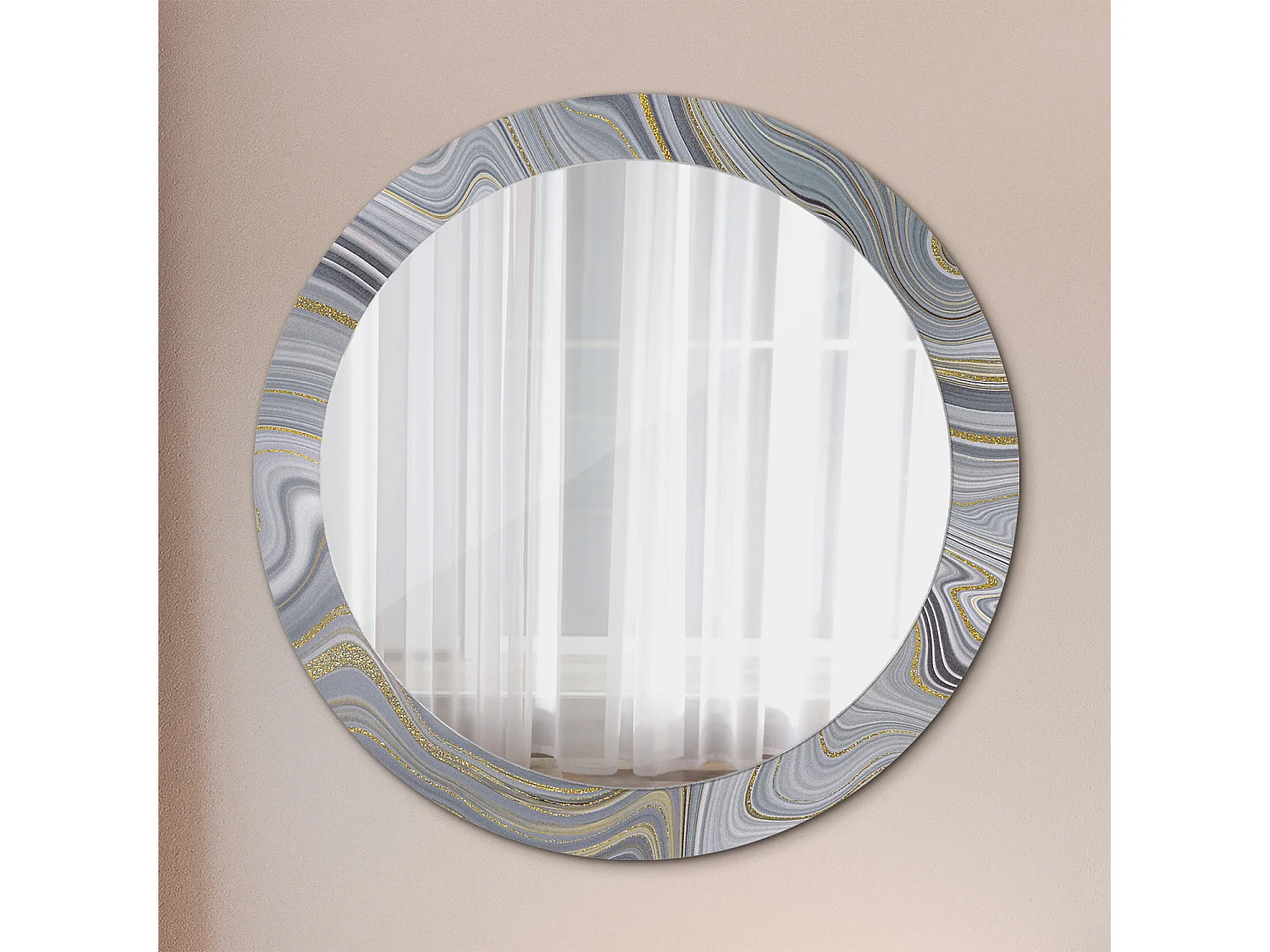 Miroir rond décoratif - Marbre gris - 80 cm