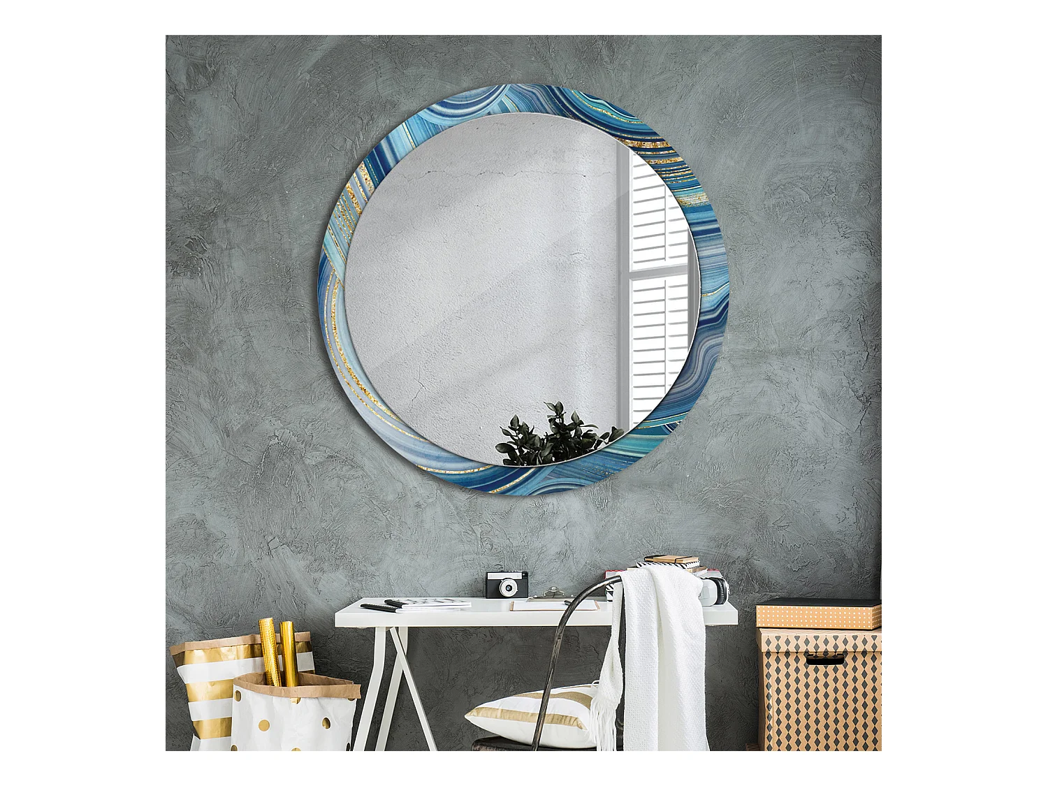 Ronde decoratieve spiegel - Blauw Marmer - 100 cm