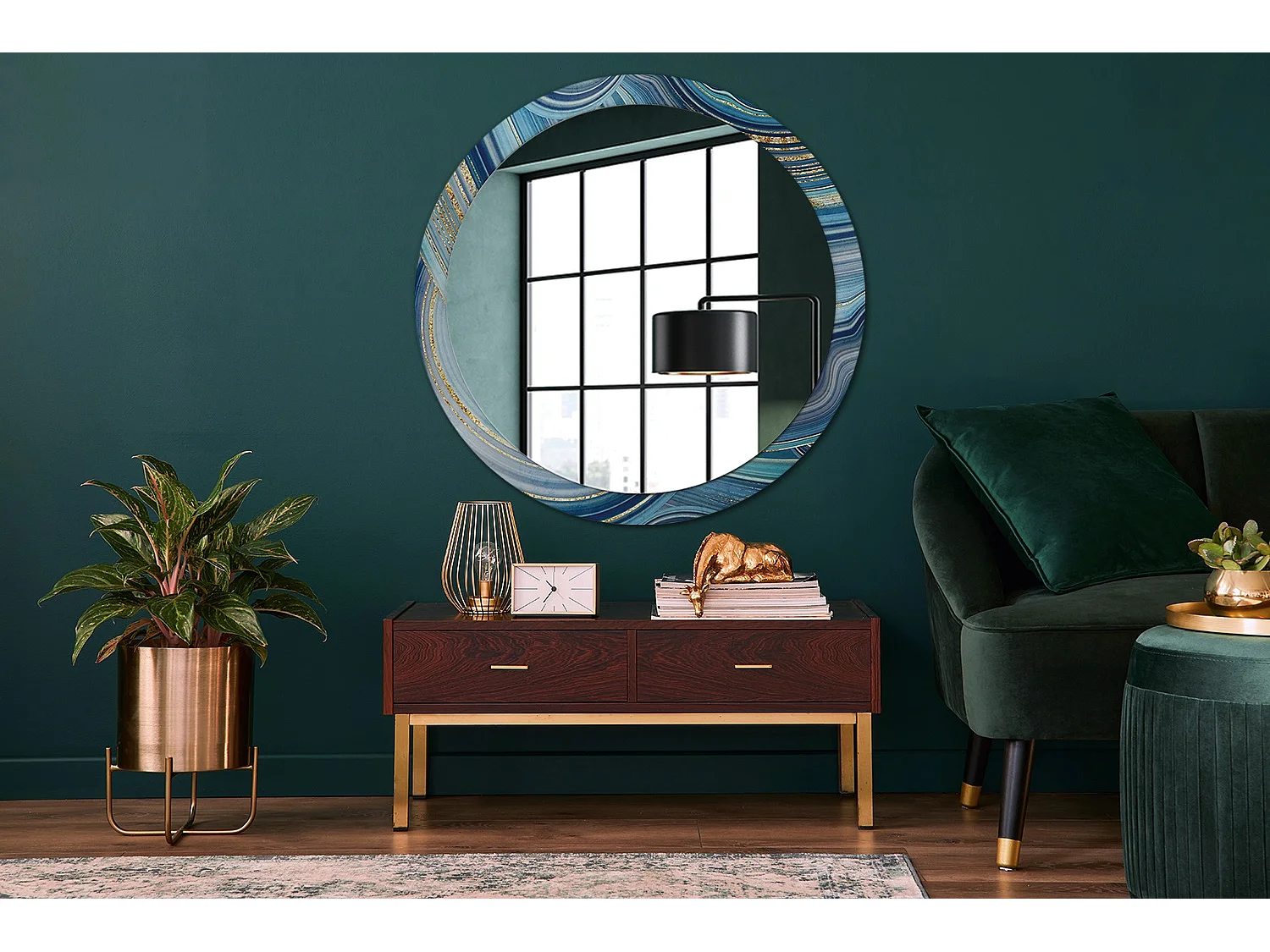 Specchio rotondo decorativo - Marmo blu - 100 cm