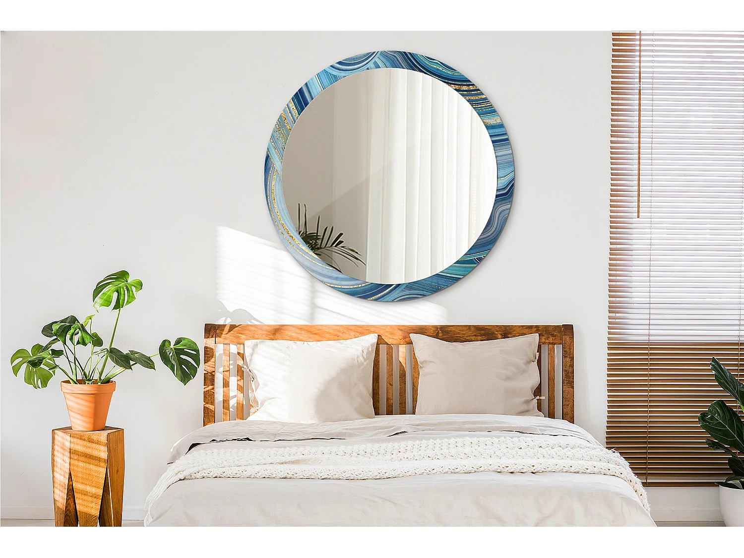 Specchio rotondo decorativo - Marmo blu - 100 cm