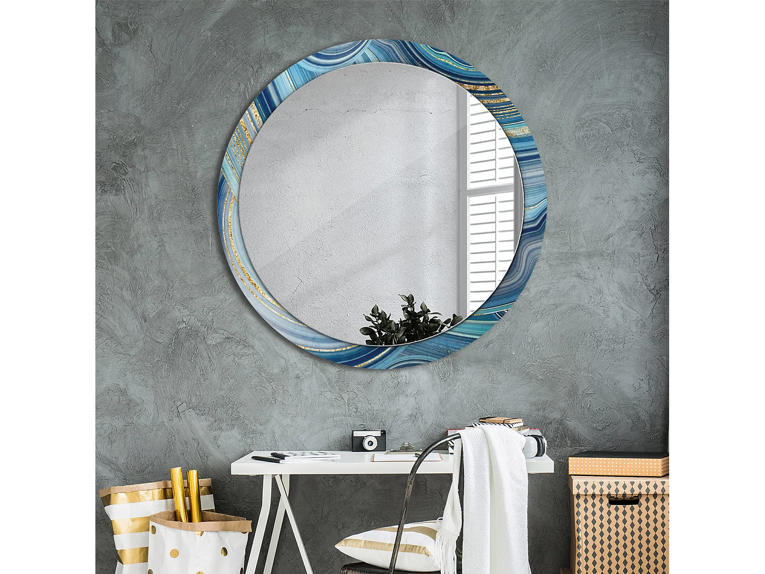 Specchio rotondo decorativo - Marmo blu - 100 cm