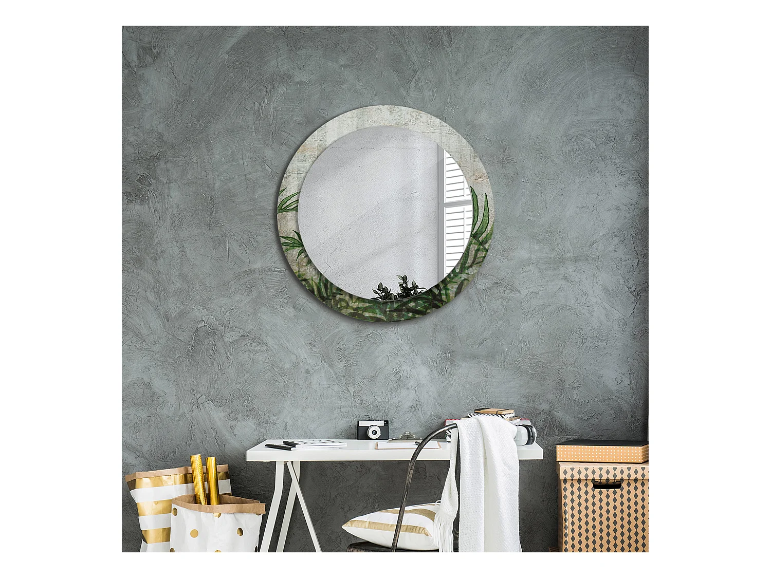 Miroir rond décoratif - Feuilles de fougère - 70 cm