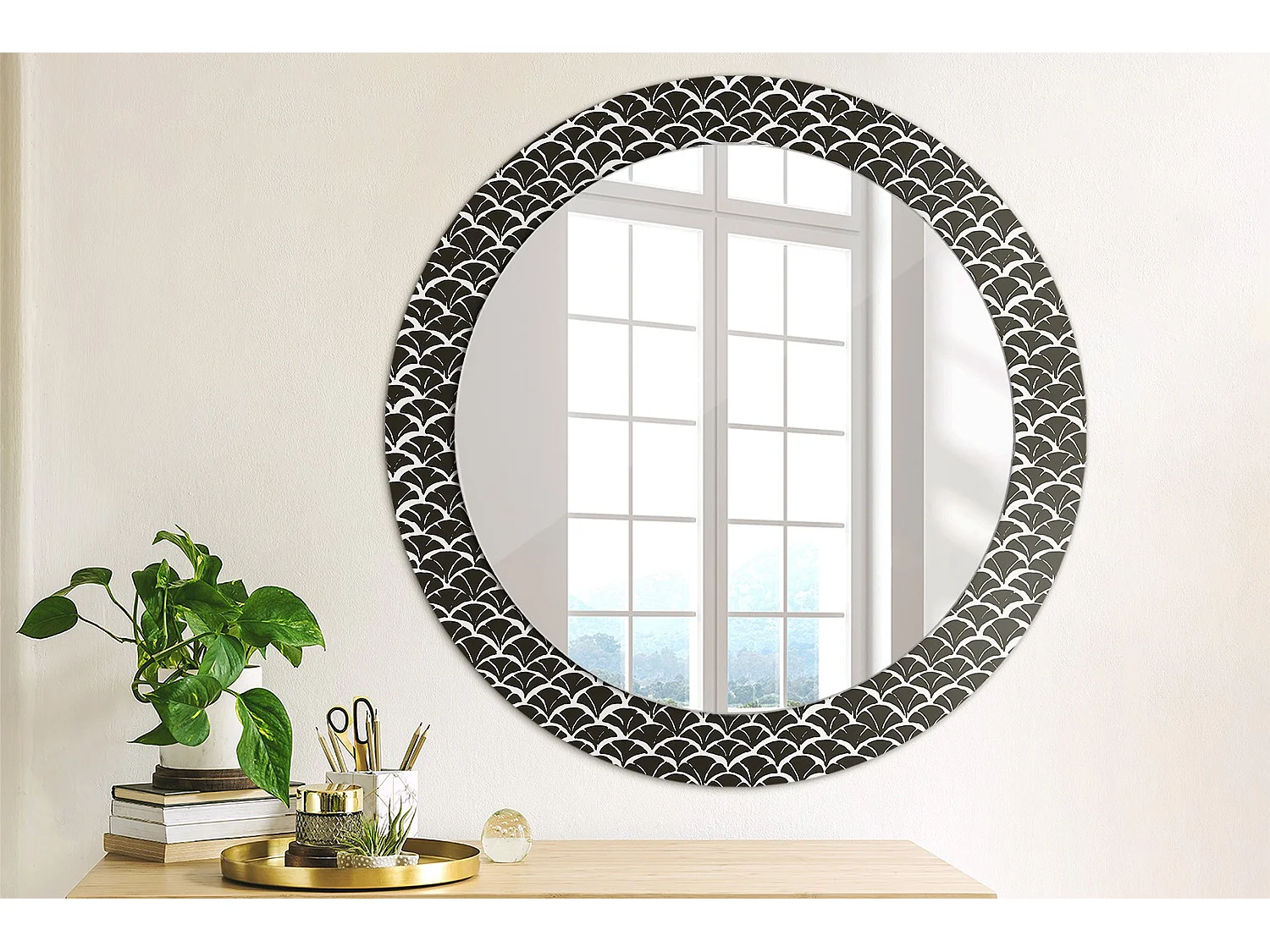 Miroir rond décoratif - Feuilles de fougère - 70 cm