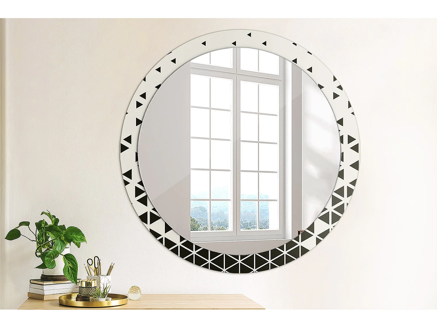 Dekorativer runder Spiegel - Geometrische Abstraktion - 90 cm