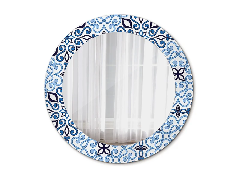 Ronde decoratieve spiegel - blauw Arabisch motief - 60 cm