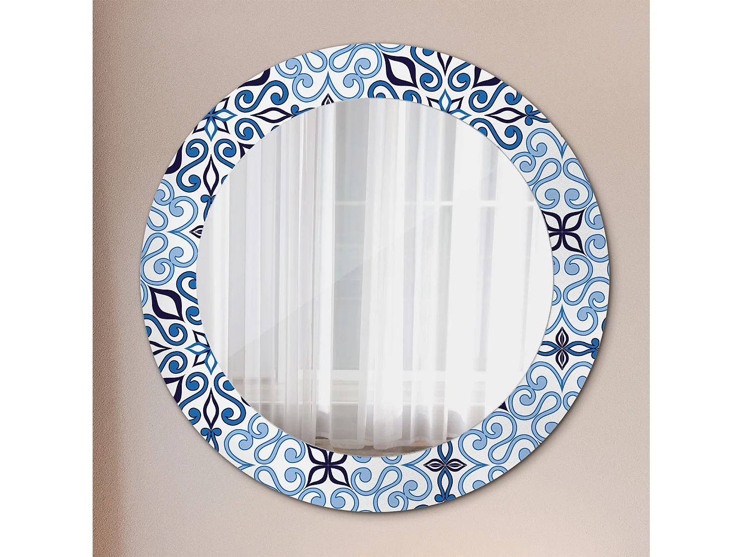 Ronde decoratieve spiegel - blauw Arabisch motief - 60 cm