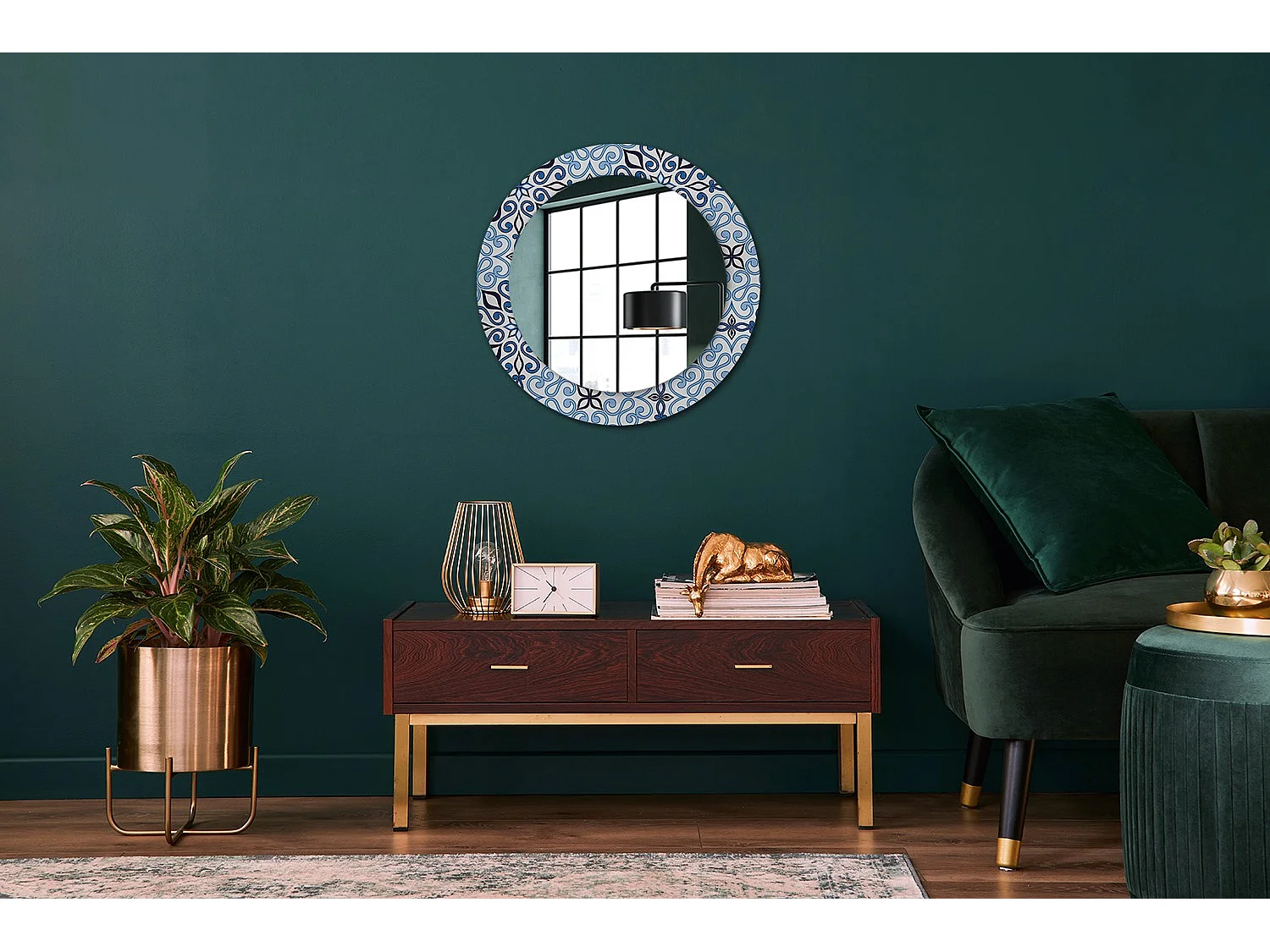 Ronde decoratieve spiegel - blauw Arabisch motief - 60 cm