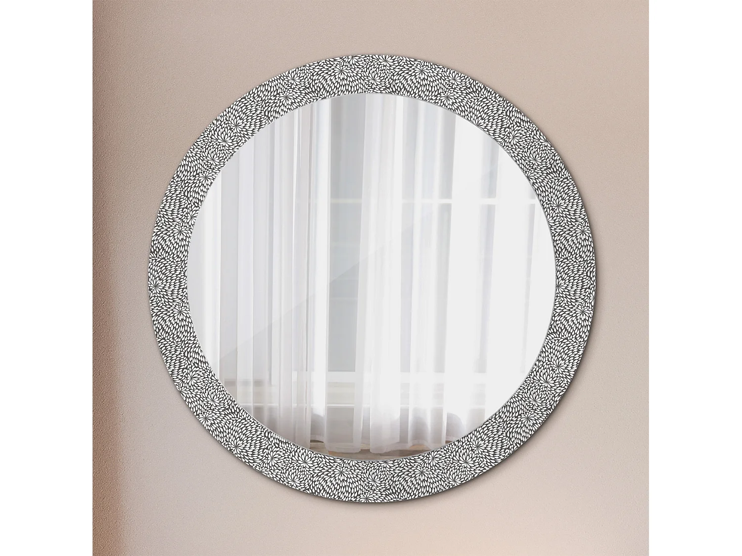Miroir rond décoratif - Motif floral - 80 cm