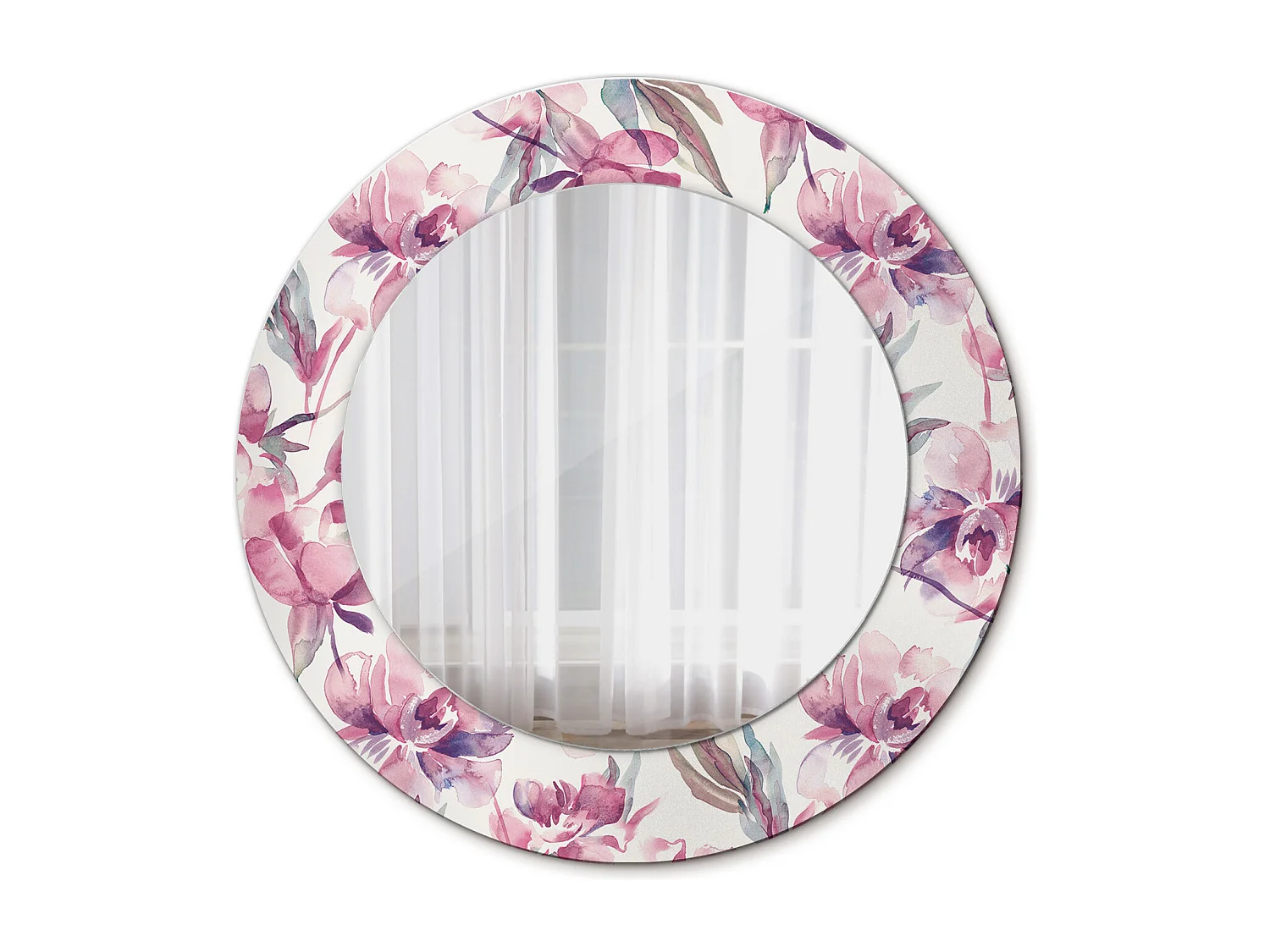 Miroir rond décoratif - Fleurs de pivoines - 50 cm
