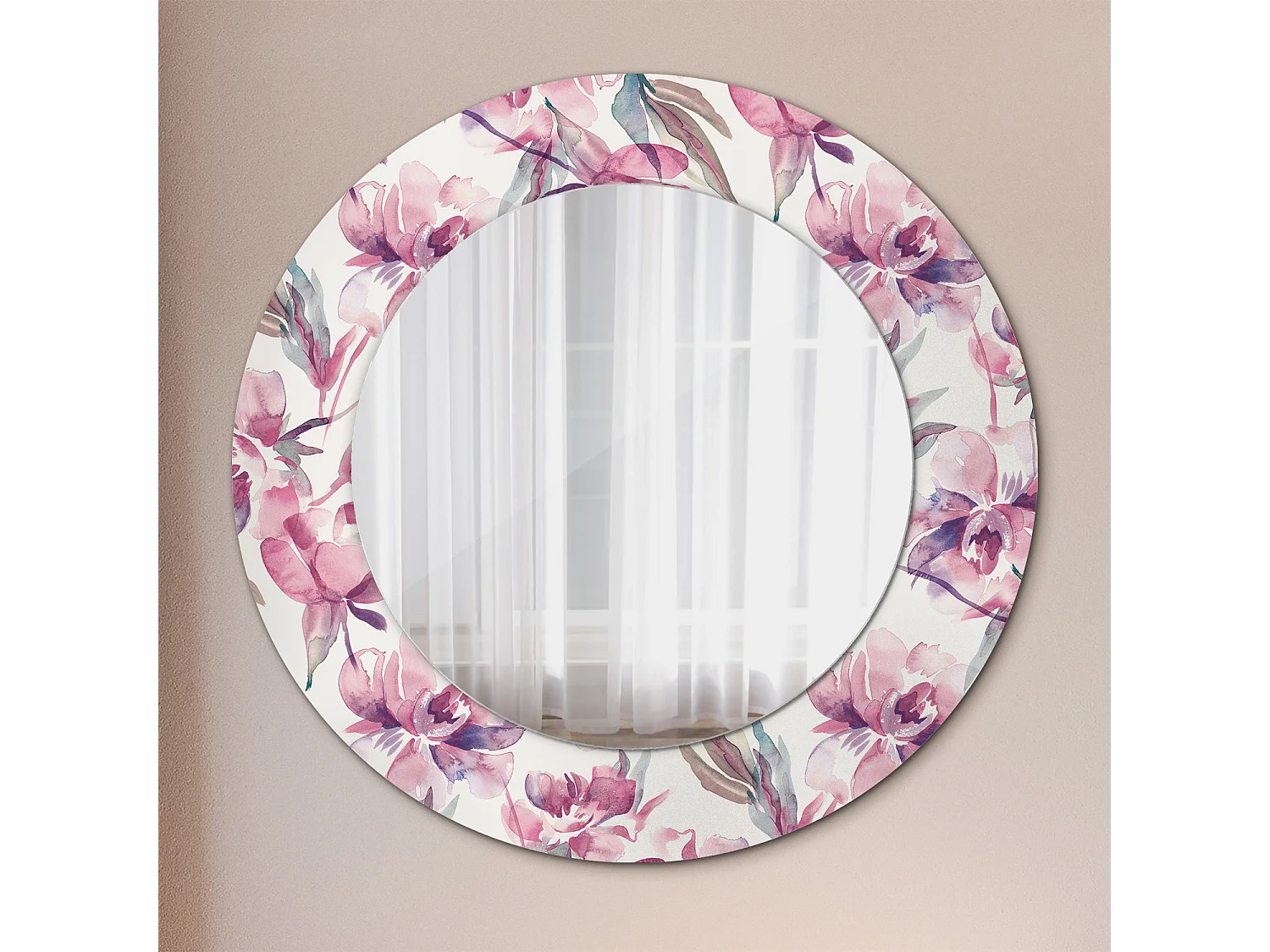 Miroir rond décoratif - Fleurs de pivoines - 50 cm
