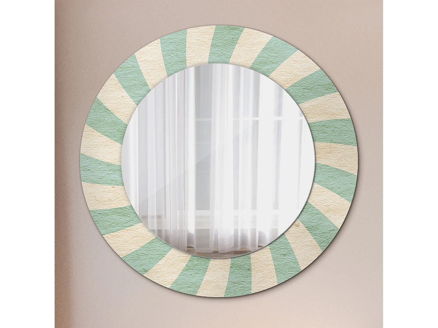 Miroir rond décoratif - Motif rétro pastel - 50 cm