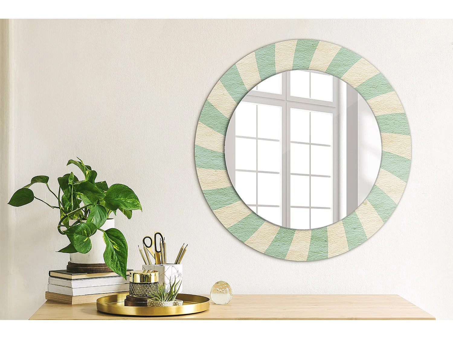 Miroir rond décoratif - Motif rétro pastel - 50 cm
