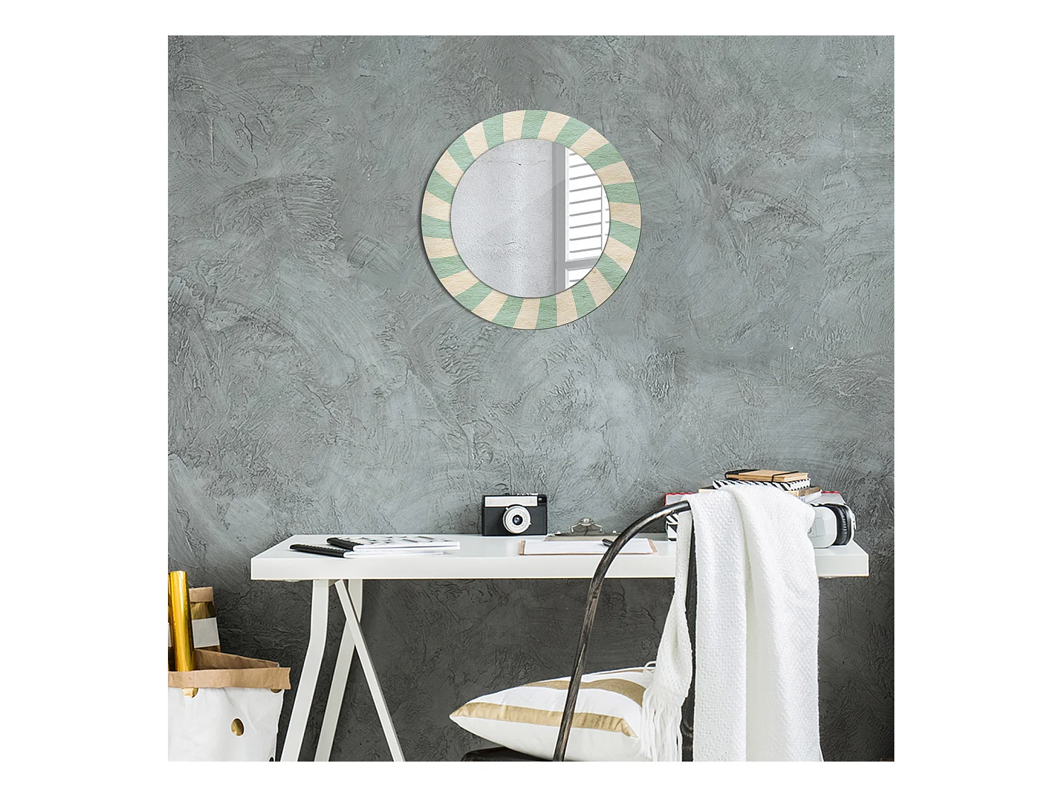 Miroir rond décoratif - Motif rétro pastel - 50 cm