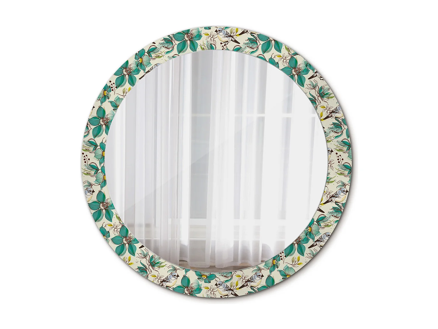 Decoratieve ronde spiegel - bloemen en vogels - 80 cm
