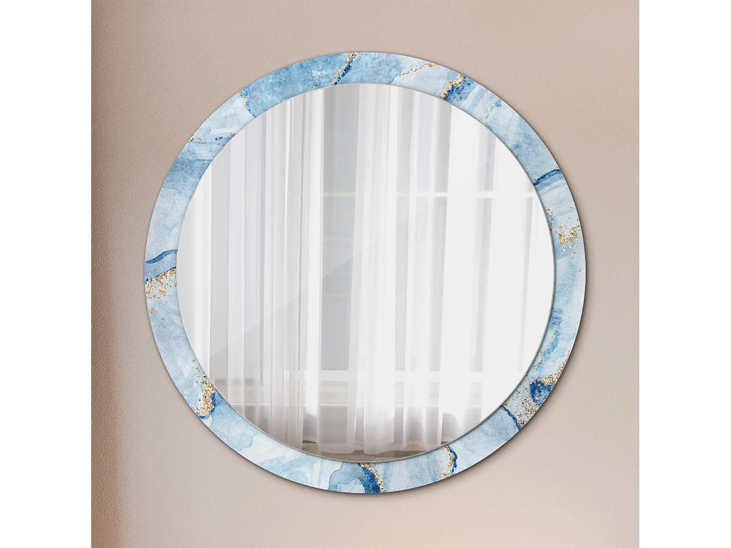 Runder dekorativer Spiegel - Blauer Marmor - 100 cm