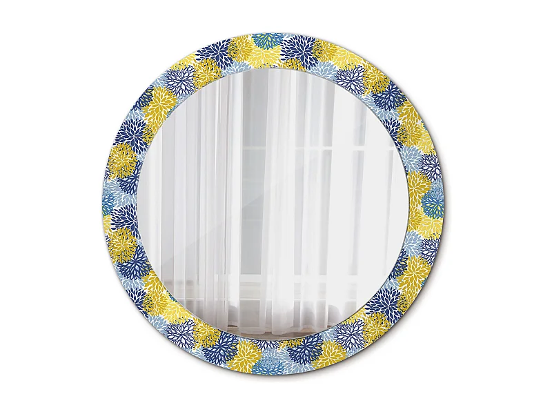 Dekorativer runder Spiegel - Blaue Blumen - 60 cm