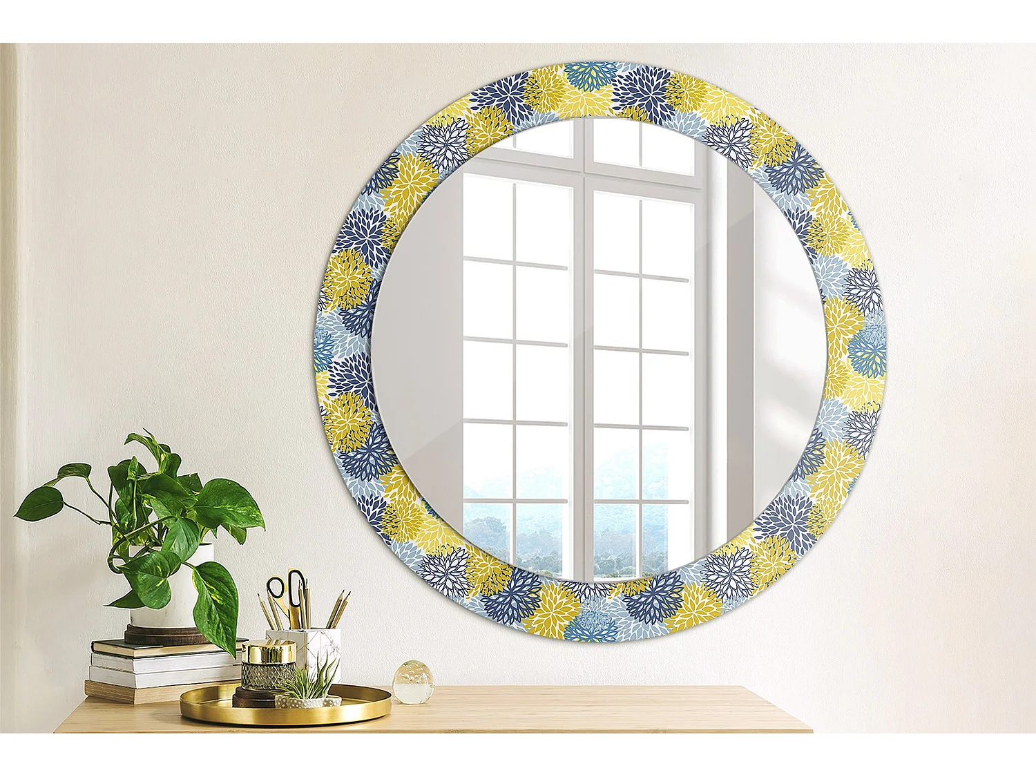 Miroir rond décoratif - Marbre clair - 70 cm