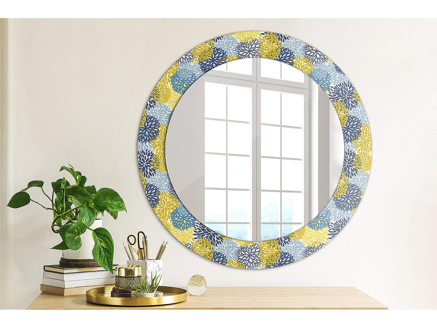 Miroir rond décoratif - Marbre clair - 70 cm