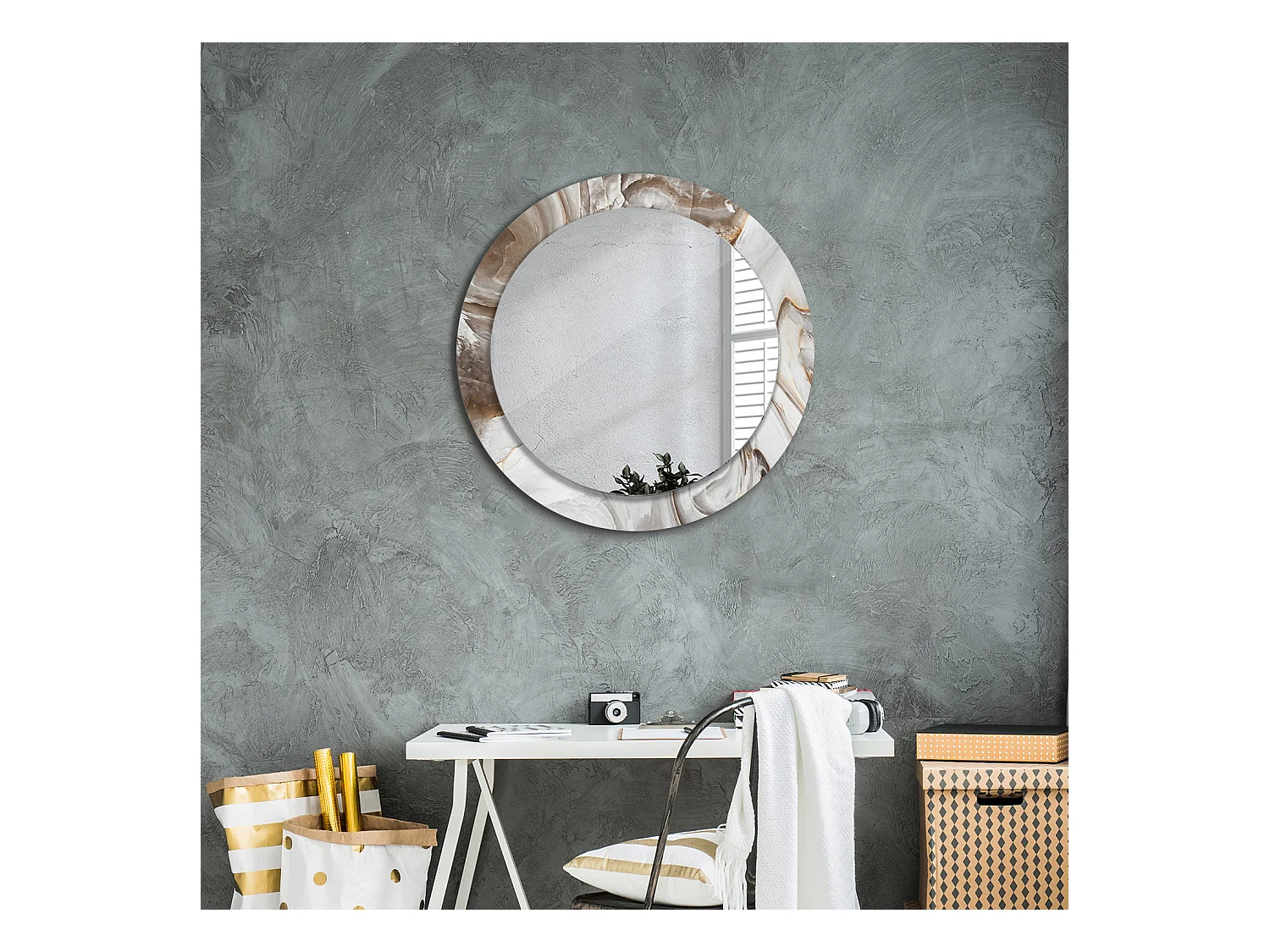 Miroir rond décoratif - Marbre clair - 70 cm