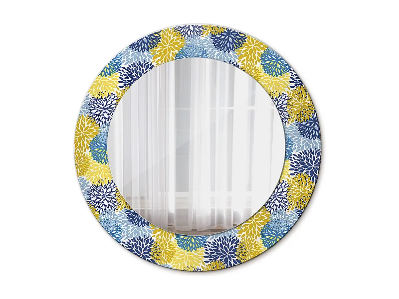 Miroir rond décoratif - Fleurs bleues - 50 cm