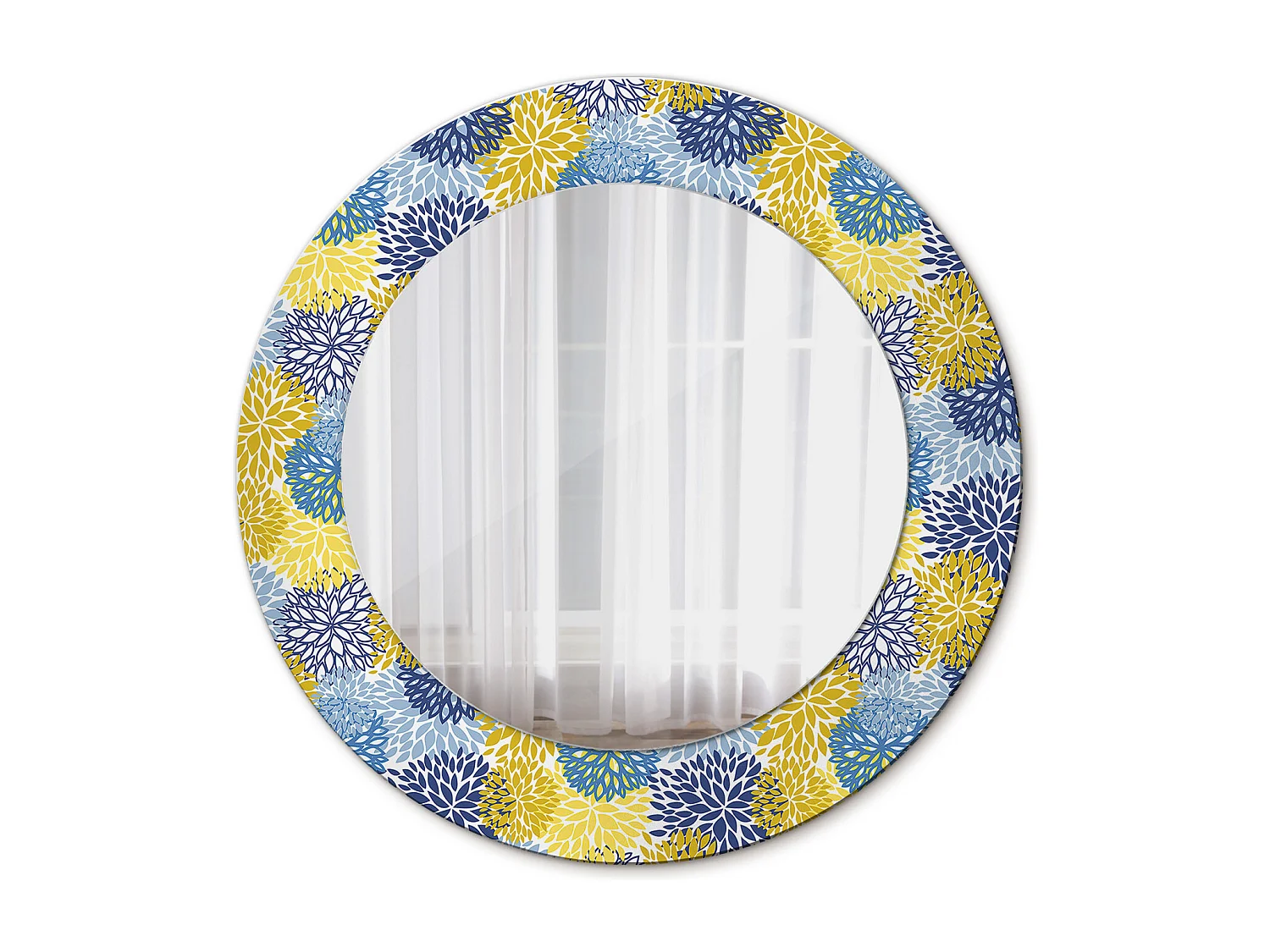 Dekorativer runder Spiegel - Blaue Blumen - 50 cm