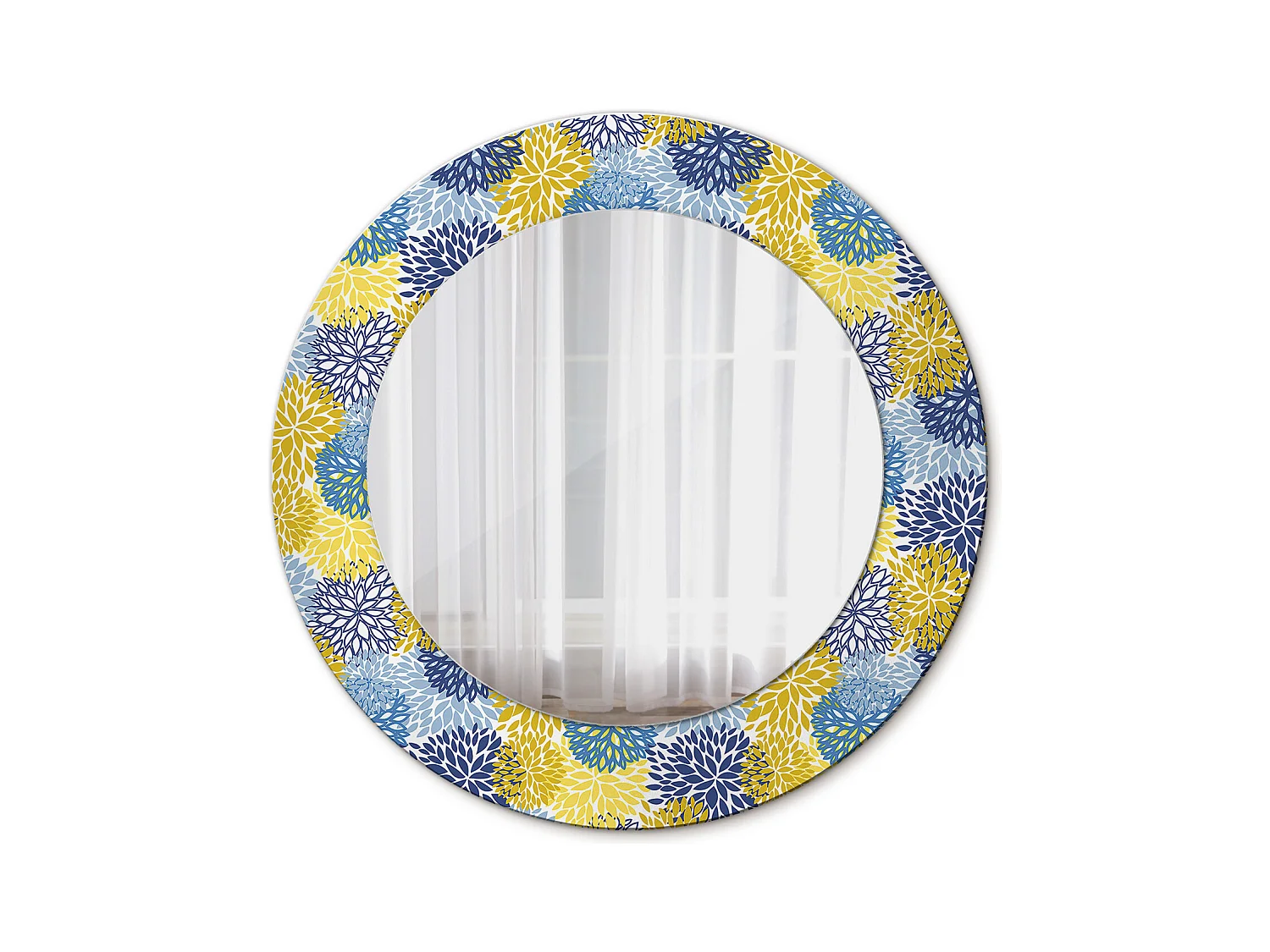 Miroir rond décoratif - Fleurs bleues - 50 cm