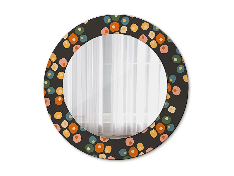 Miroir rond décoratif - Pois fleuris - 50 cm